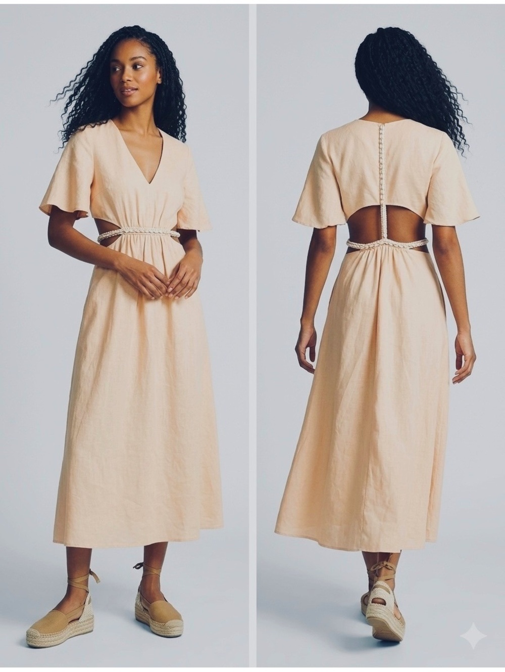 Maje Rivague Linen Midi Dress US 6, Fr 36, NWT